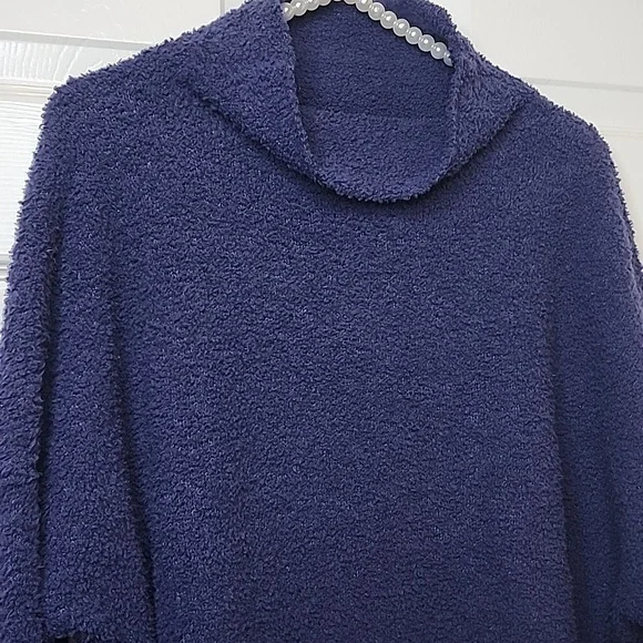 UGG Womens Longsleeve Plush Mockneck Blue White Stripe Sweater - Picture 3 of 11